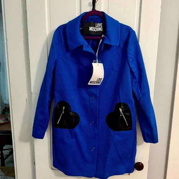 NWT RARE Love Moschino Vibrant Blue Jacket with Black Heart Accents SIZE 12 - Picture 1 of 7